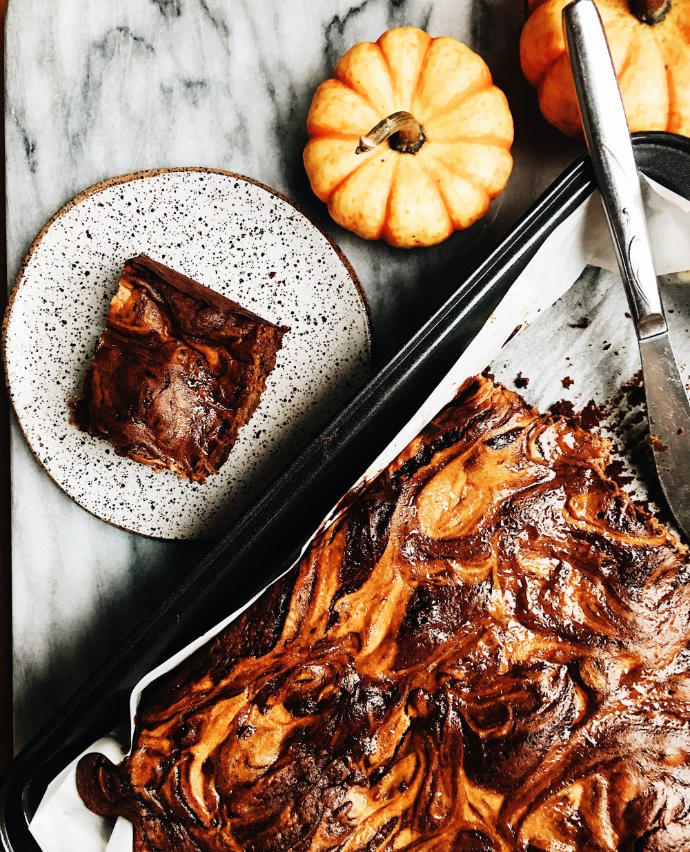 Pumpkin Brownie Slice Cut