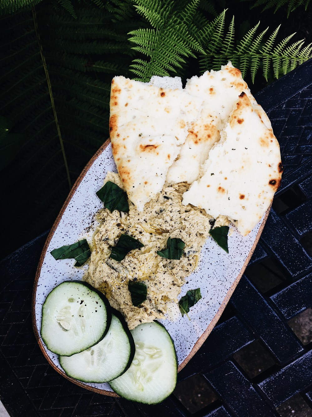 Garlic Scape Hummus Close Overhead View